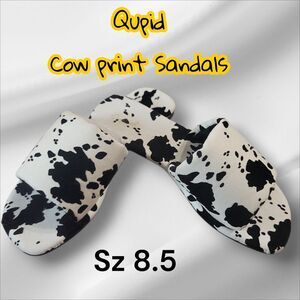 Qupid Black and White Cow Print Slides